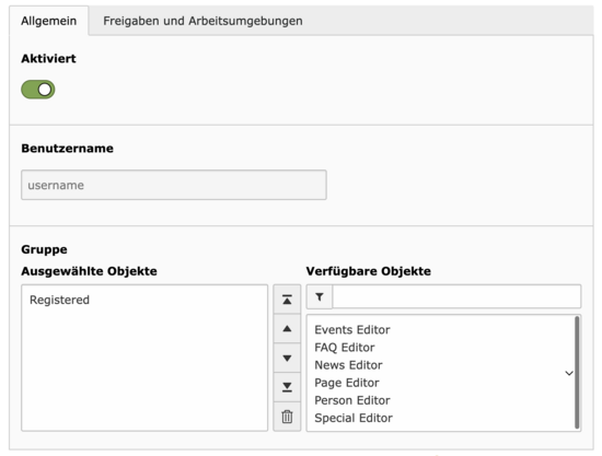 Nutzerrollen Screenshot