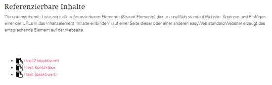 Shared Elements Liste
