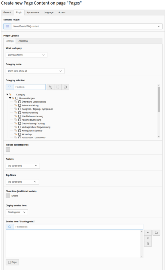News plugin settings