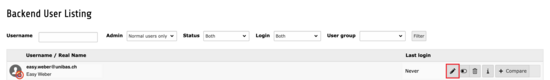 Backend User Listing