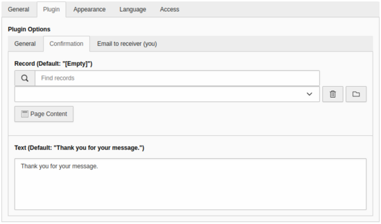 Configure form - "Confirmation text