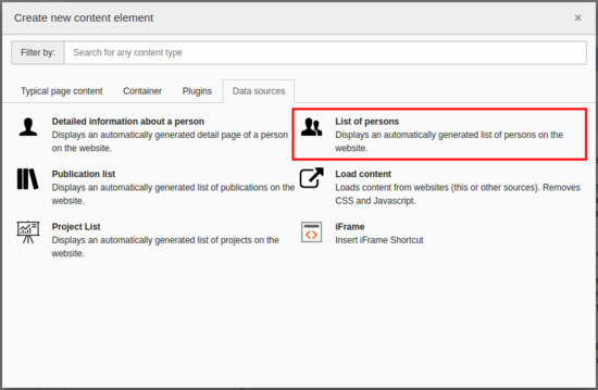 Create list of persons