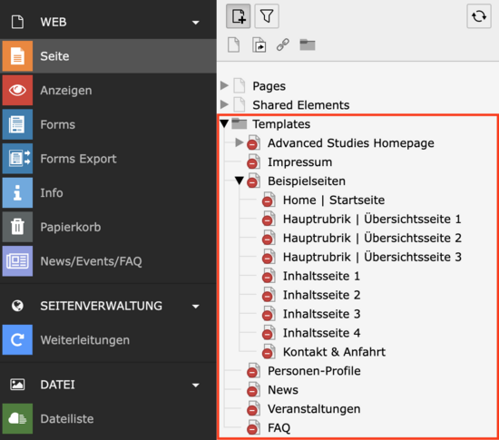 Templates in page tree