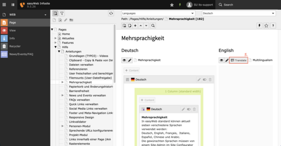 Raster- und Inhaltselemente einer übersetzten Seite anlegen lassen.