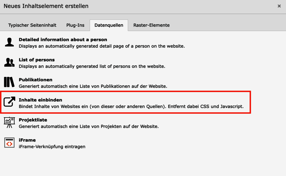 Content Element erstellen