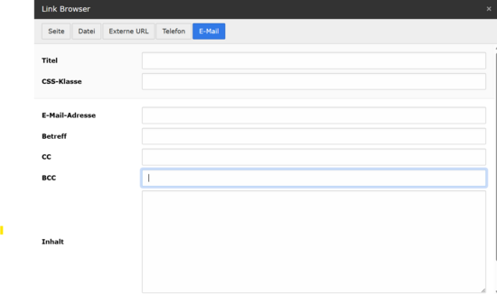 link wizard email options