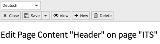 Oberstes Menu bei 'Edit Page Content'