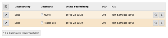 Mehrere Elemente wiederherstellen.