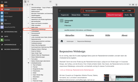 Responsive Design im Modul "Anzeigen" überprüfen