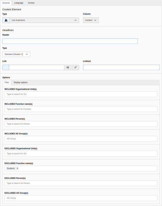 Person module and filter fields dialog