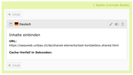 Die Ansicht des Beispiels im Backend