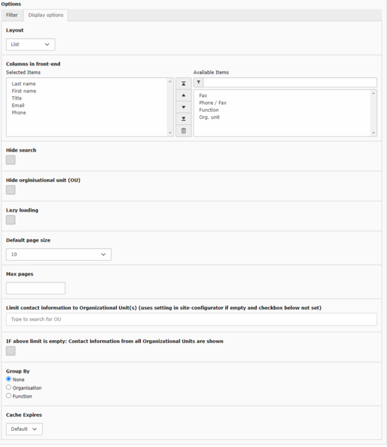 Display options for lists of persons