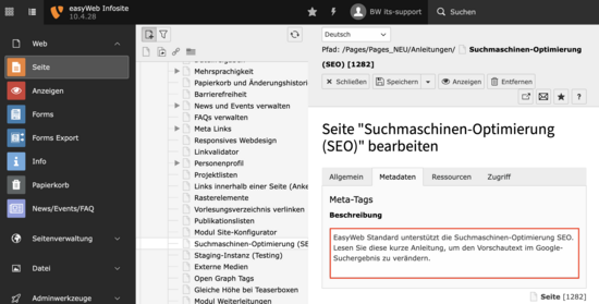 Meta tag descriptions for a page