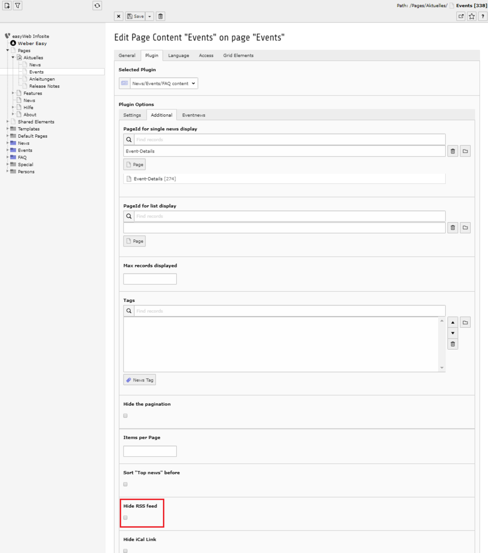 Hide RSS