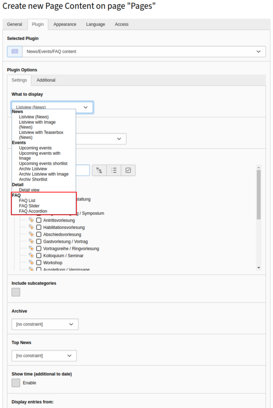 Edit FAQ Content element