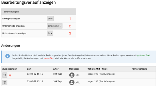 Änderungshistorie einer Page