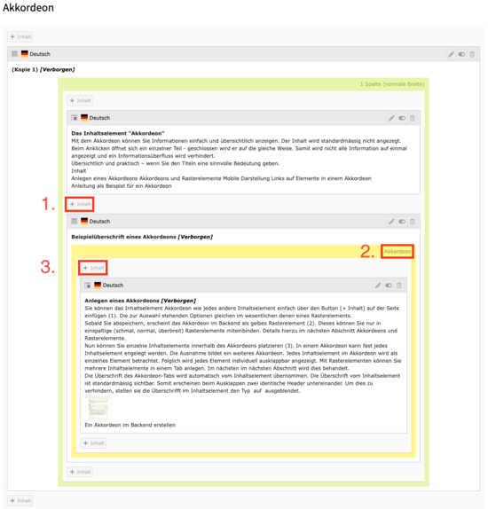 Ein Akkordeon im Backend erstellen