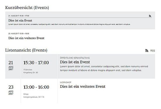 list view for events
