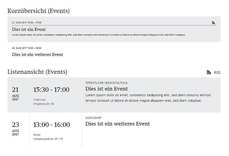 list view for events