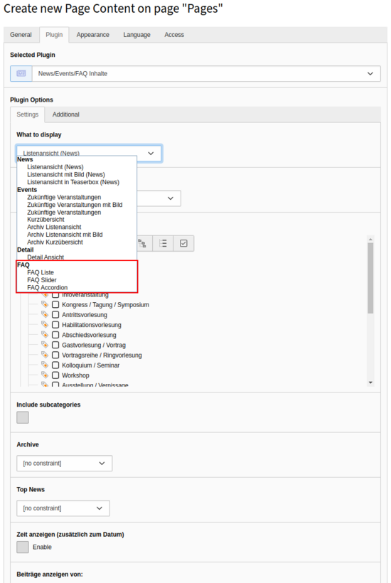 FAQ Content element bearbeiten