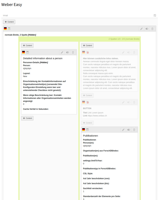 Aus dem Template generierte Profilseite im Backend (Update nach Löschen der alten Seite)