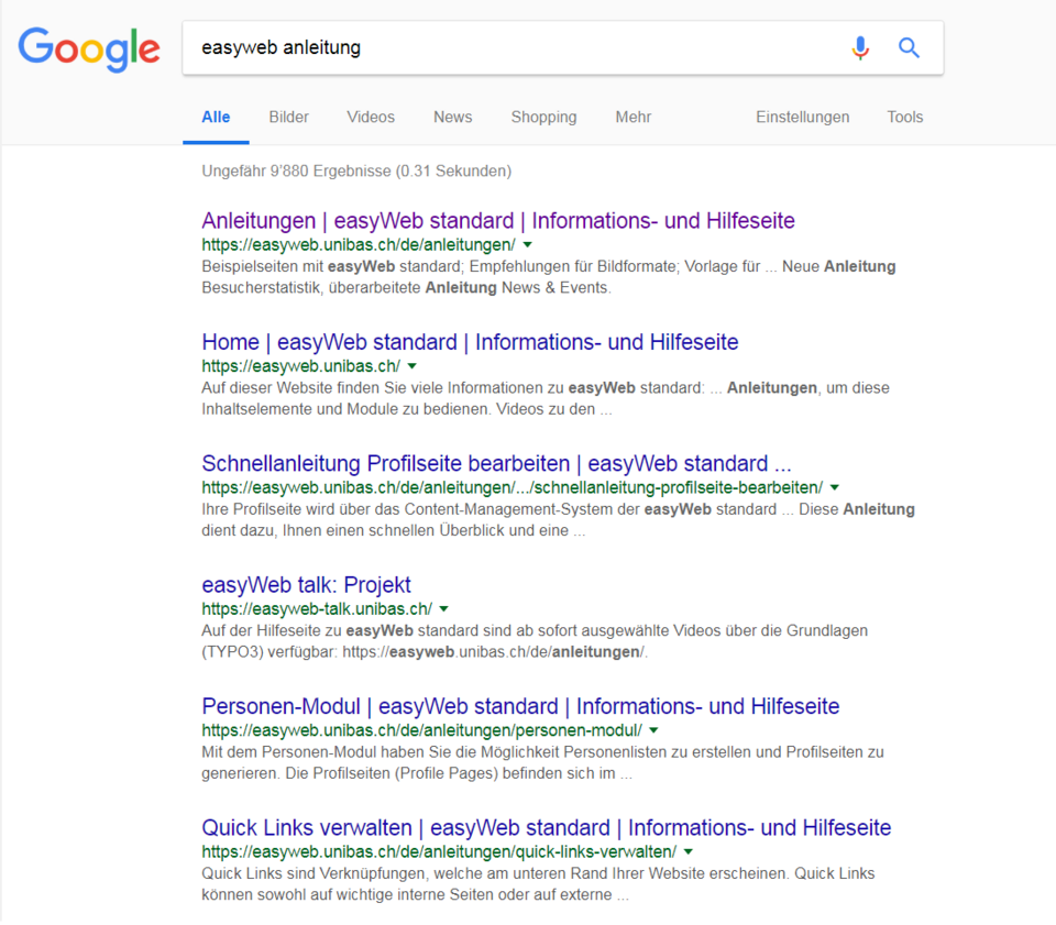 Google result list