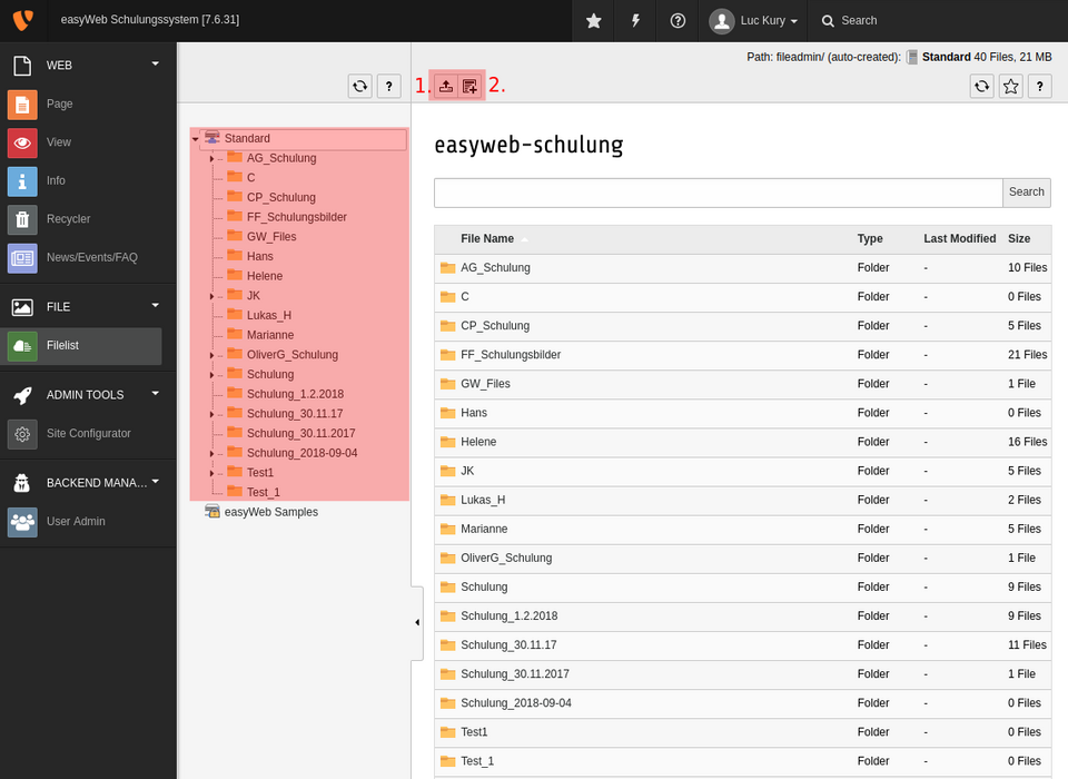 Screenshot vom Filelist Modul