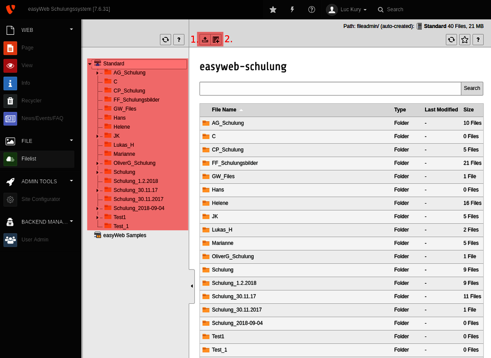 Screenshot of the Filelist module