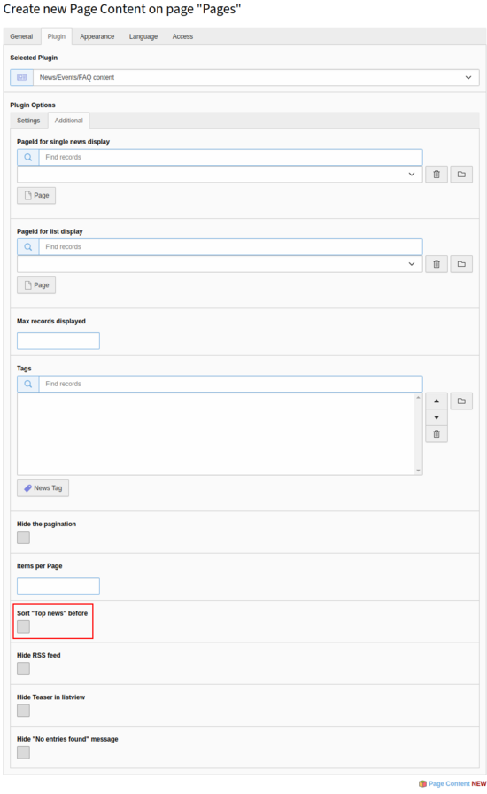 Enable "Sort Top news before" in News Plugin