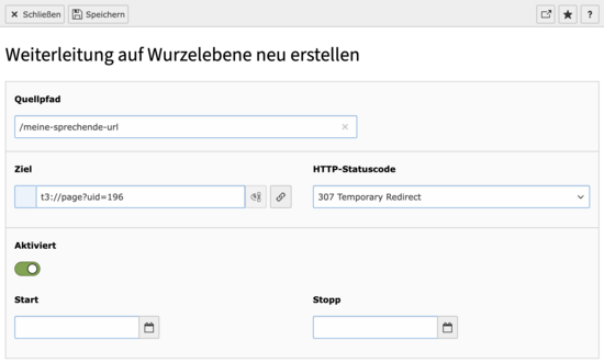 Neue Weiterleitung erstellen