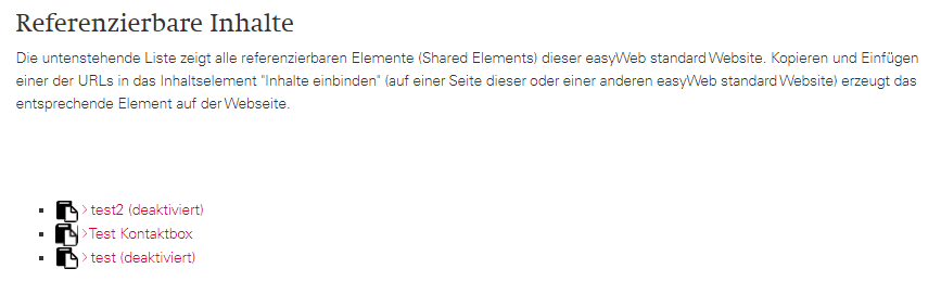Shared Elements Liste
