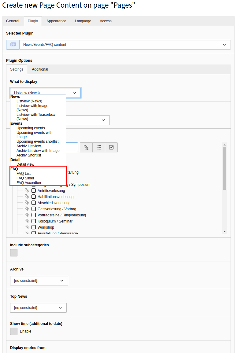 Edit FAQ Content element